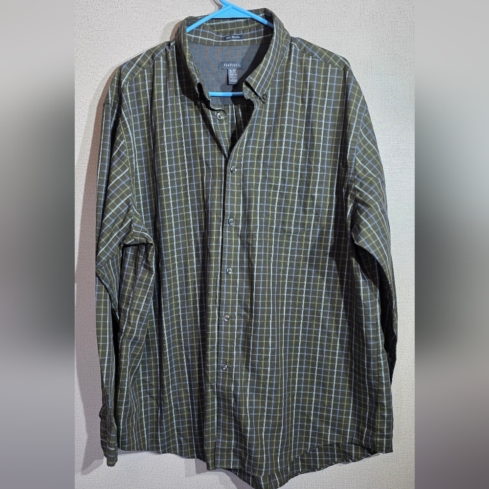 Van Heusen Olive and Blue Plaid Shirt